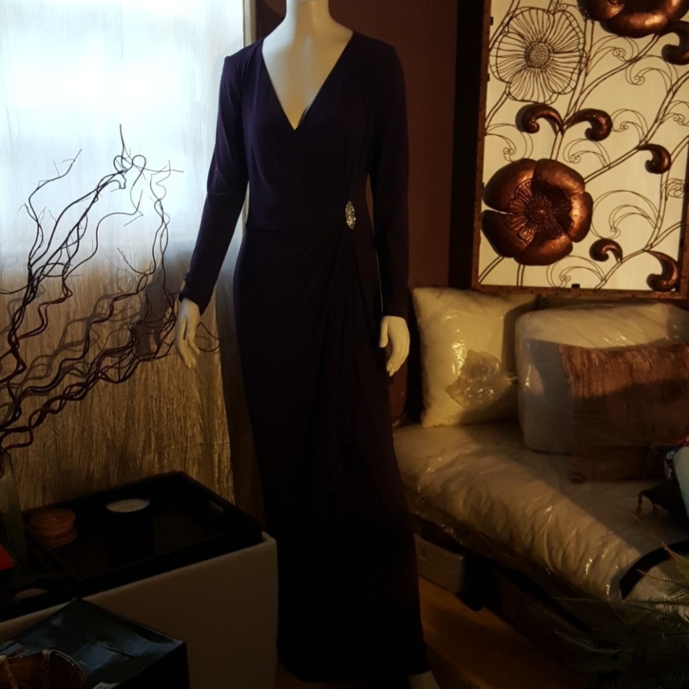Dress,Ralph Lauren fuax wrap with beautiful gem broach